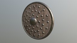 Wooden Shield wooden, leather, prop, medieval, straps, metal, battle, wood, fantasy, shield