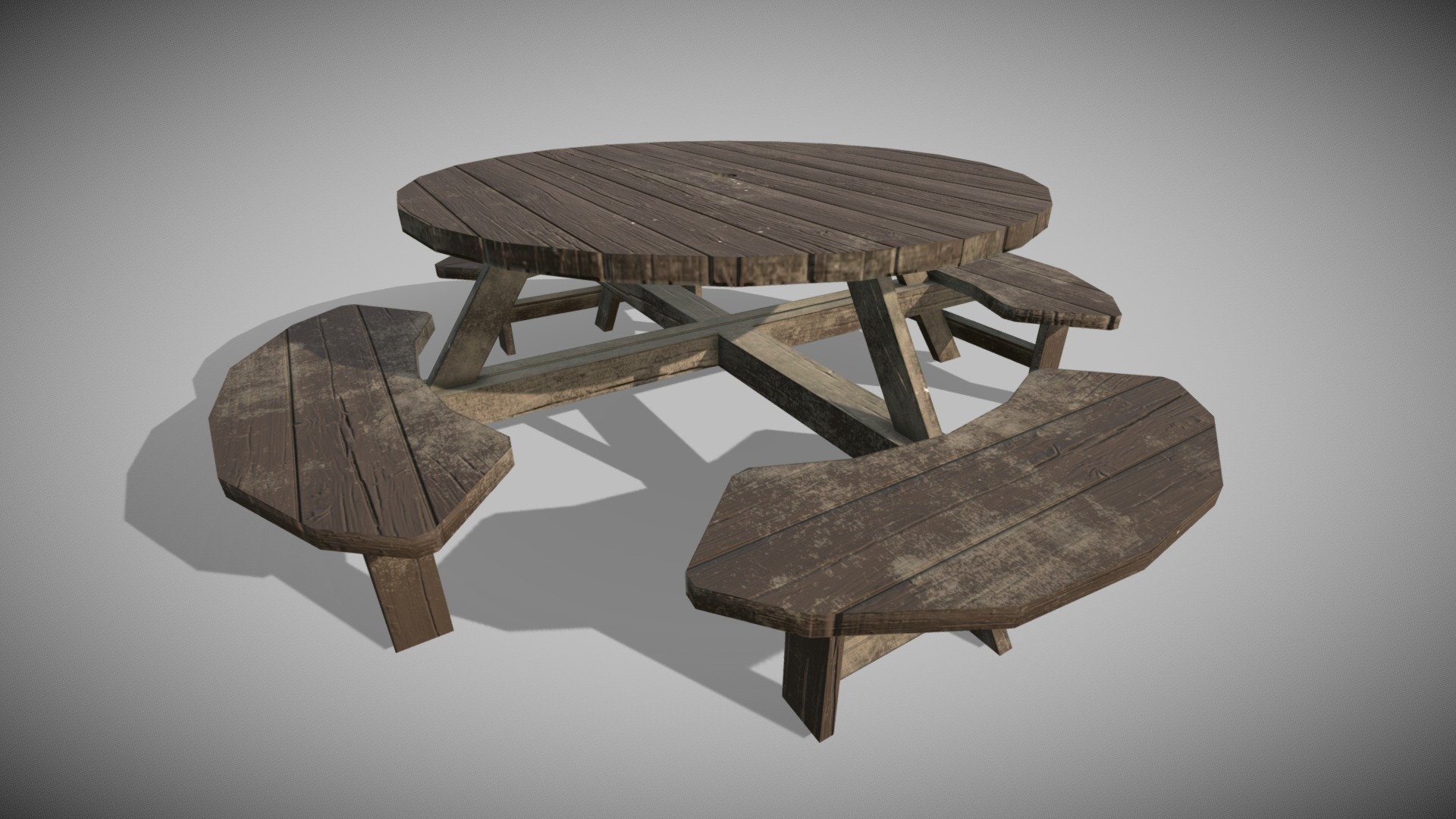 A low poly 8-Seater Round Picnic Bench ready to be used in-game 3d model
