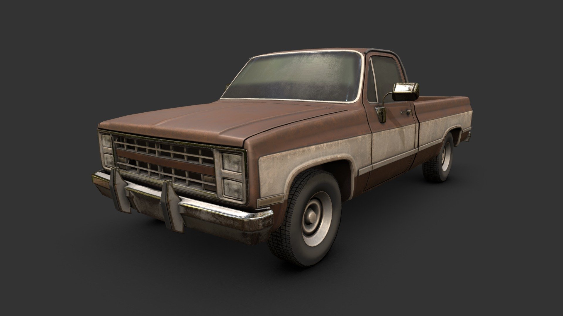A standard fare 1980's truck, with a long bed and a two tone paint job. Modeled after my dad's truck, actually.

Made with 3DSMax, Topogun, and Substance Painter - 1980's Pickup - 3D model by Renafox (@kryik1023) 3d model