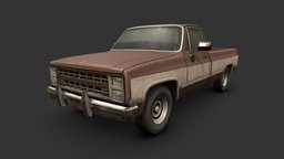 1980s Pickup automobile, truck, pickup, brown, dirty, 1980s, grunge, lorry, ute, vehicle, pbr, lowpoly, gameart, car, gameready