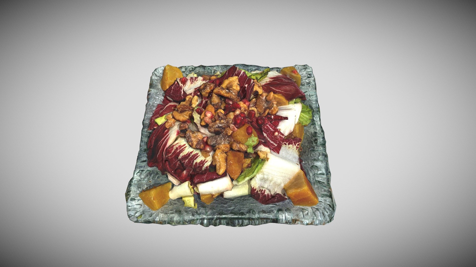 Escarole and Treviso radicchio lettuce | golden beets | radish | pomegranate | candied walnuts | 
cranberry dressing - Copita Winter Salad - Buy Royalty Free 3D model by Augmented Reality Marketing Solutions LLC (@AugRealMarketing) 3d model