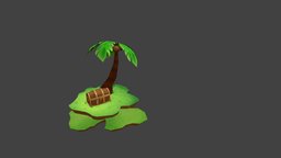 Small island with palm tree and treasure chest chest, island, stylised, palmtree, cartoon, pirate