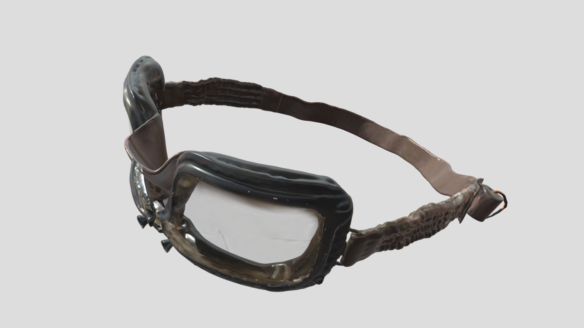 A Digital Reconstructed Goggle from historical times.
RAF Mk. III flying googles. This pattern was used during the 1930s into the early 1940s. Mk. III goggles were in use during the Battle of Britain. 
Flying goggles helped protect pilots’ eyes from glare, wind and flying debris. 

Reconstructed in Meshroom 3d model