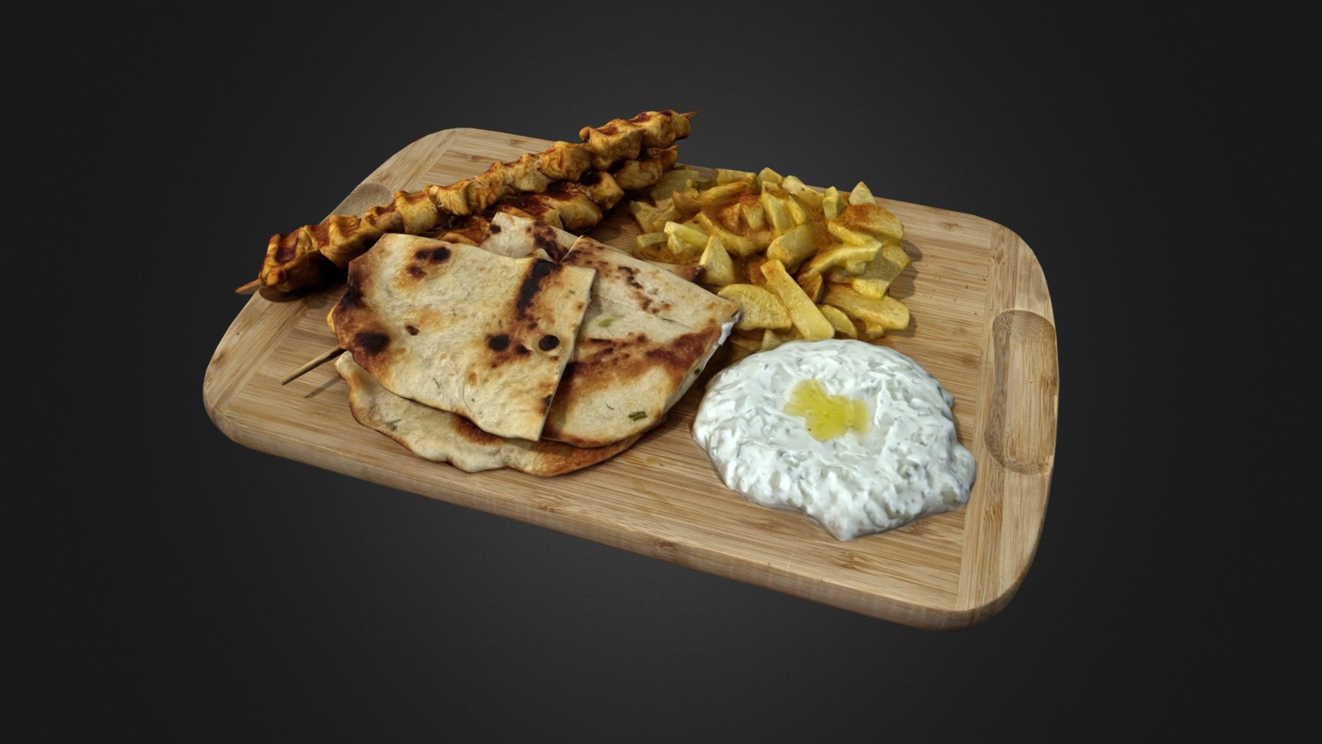 3D photogrammetry scan of a souvlaki greek platter with french fries and tzatziki sos 3d model