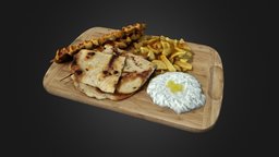 Souvlaki Greek Platter food, greek, fries, photogrammetry, 3d, scan, souvlaki
