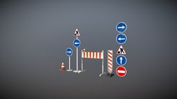 Road Construction Asset Pack work, road, sign, road-sign, handpainted, low-poly, blender3d, gameart, construction