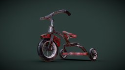 Tricycle bike, bicycle, abandoned, kid, toy, children, retro, toys, child, broken, rusty, worn, trike, dirty, damaged, tricycle, old, weathered, substancepainter, substance, vehicle