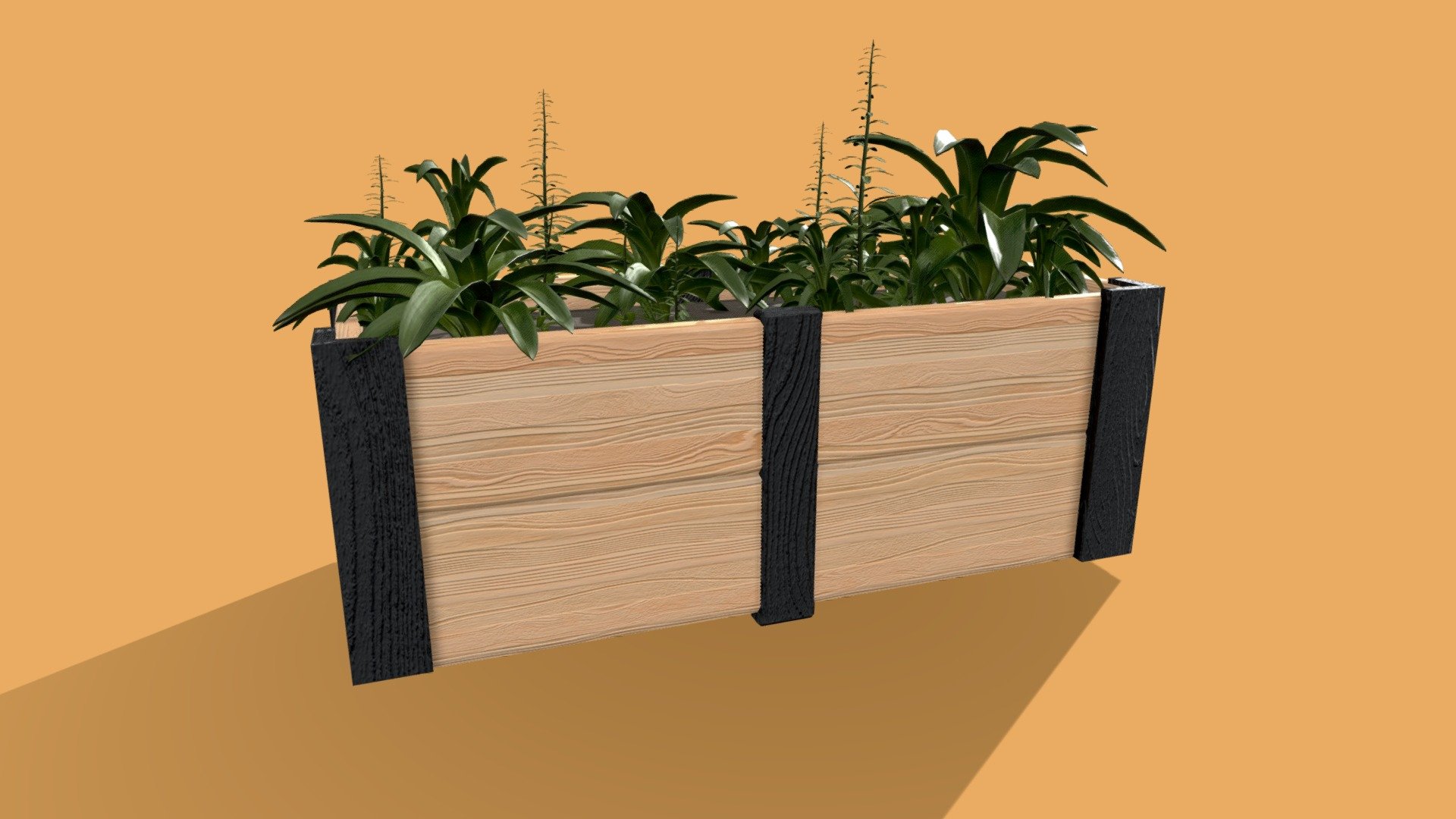 wooden plant box modelled, uv mapped and textured in Maya 2022 as part of my final major project for my first year of college 3d model