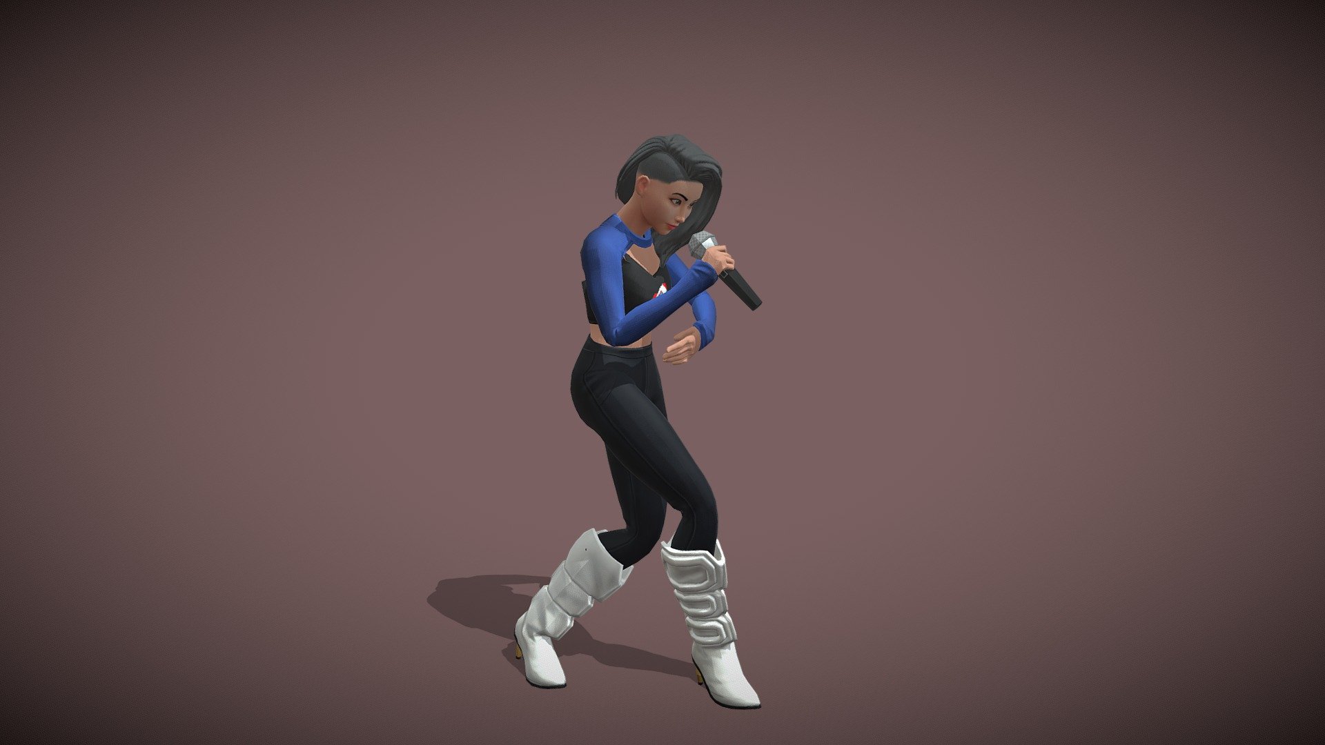 A female character sings with microphone in hand in this animated looping scene created in PixCap.

Here's a YouTube video created using this model: I Kissed a Girl - Official Music Video

https://youtu.be/-HUb5hNByb8 - Animated Model Singing with Microphone in Hand - Download Free 3D model by LasquetiSpice 3d model