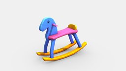 Cartoon rocking chair-toy horse kids, toy, children, play, outdoor, movement, lowpolymodel, woodenhorse, rockingchair, chair, horse, sport