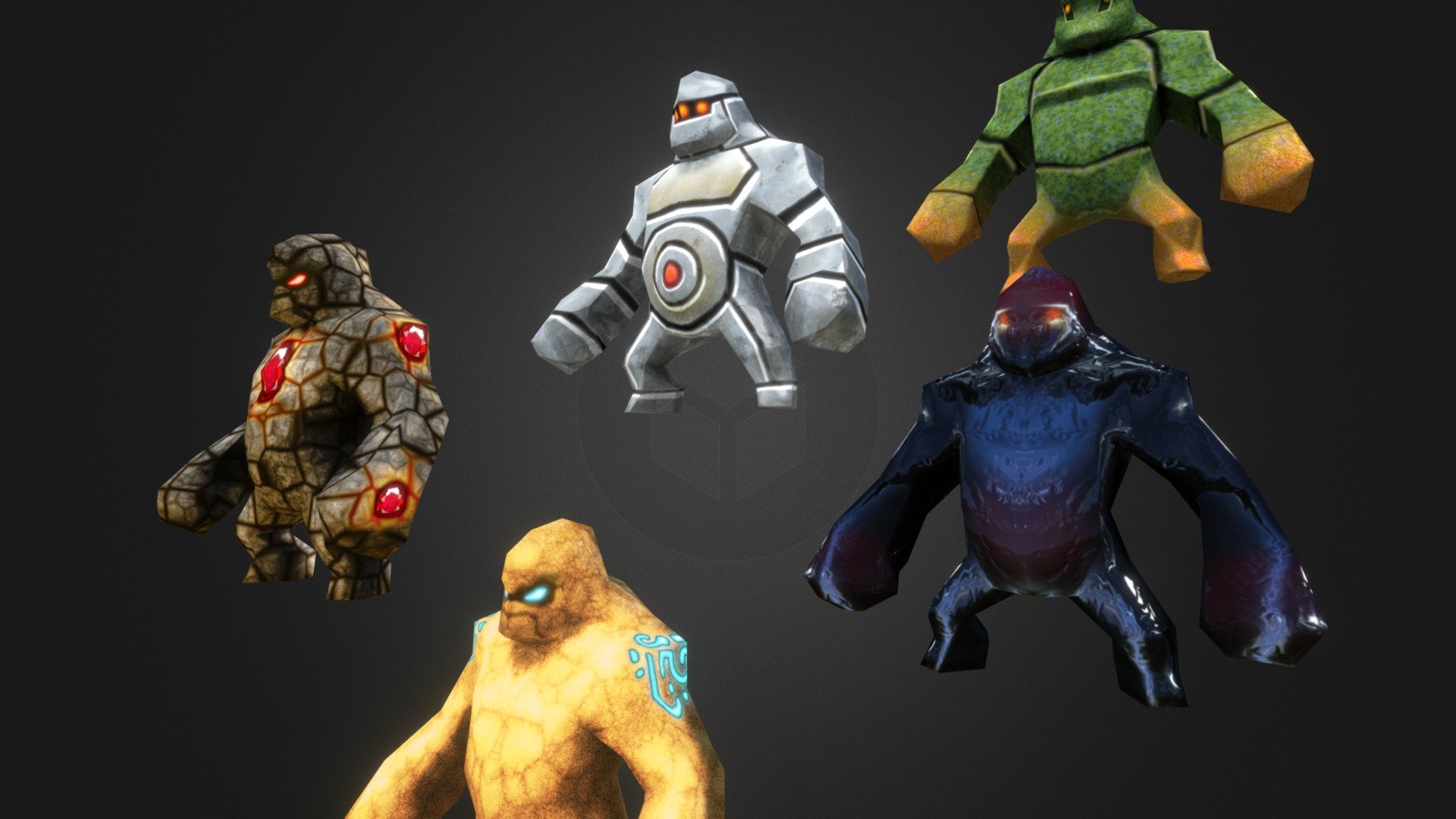 Stone, Sand, Iron, Obsidian, and Jade
For the mobile game Pocket Legends
© Spacetime Studios - Golems - 3D model by Jiovanie Velazquez (@Jiovanie) 3d model