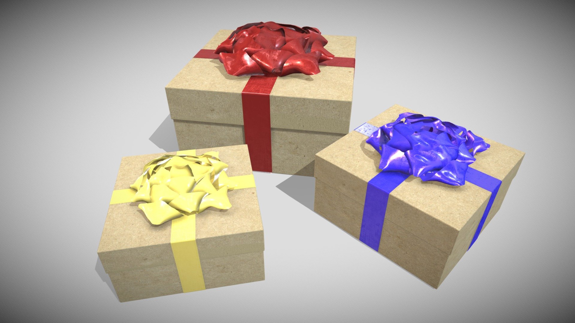 Three Materials 2k sharing same UV and Maps - Gift Boxes - Download Free 3D model by Francesco Coldesina (@topfrank2013) 3d model