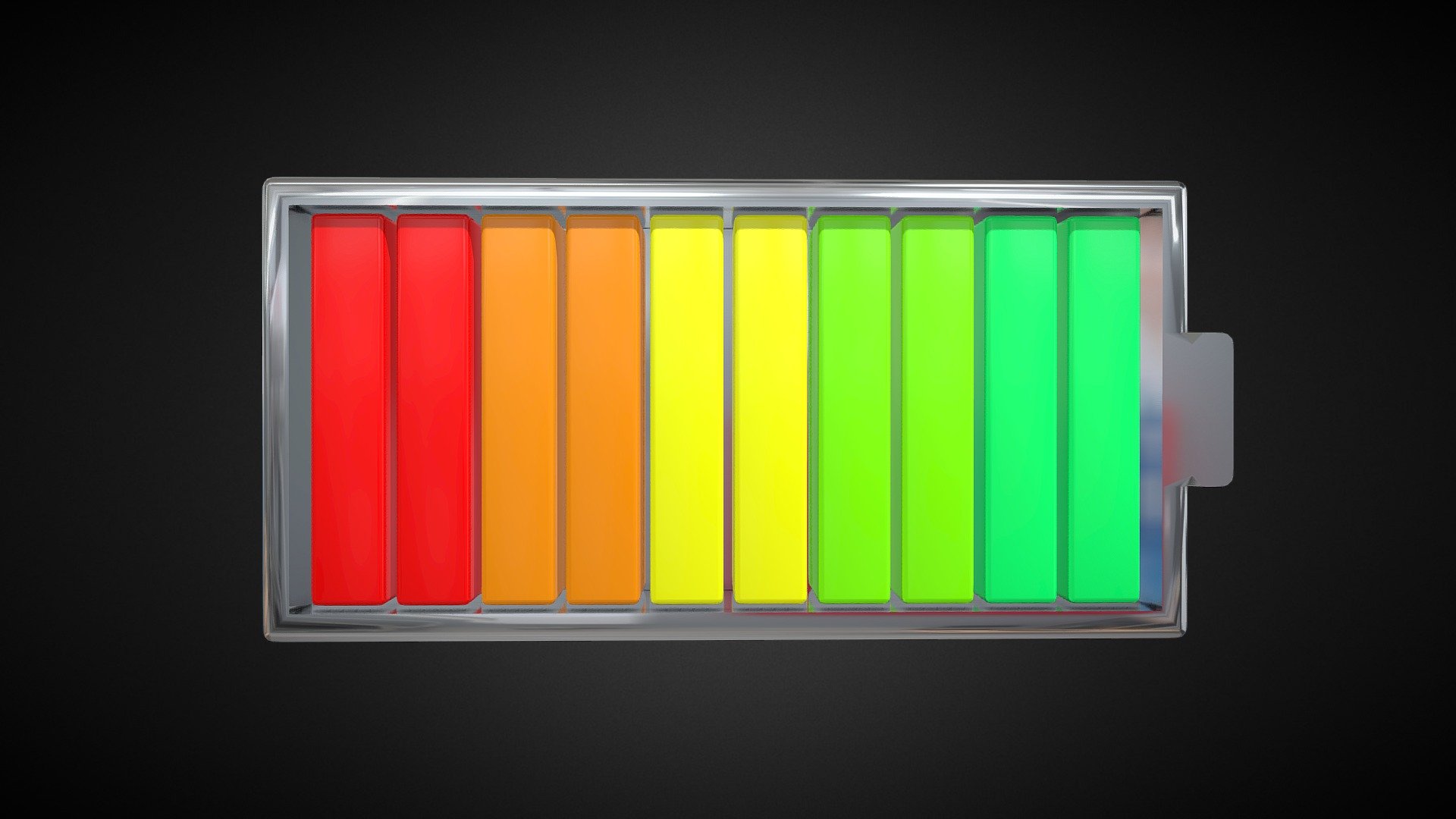 Just a low poly battery with 10 bars and with different colors for every 2 bars from lowest to highest percentage 3d model