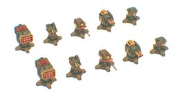Stylized | Turrets | Pack turret, defence, gunmachine, weapon, lowpoly, stylized, gun, gameready