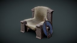 Viking Throne medieval, throne, king, vikings, norse, gameart, axe