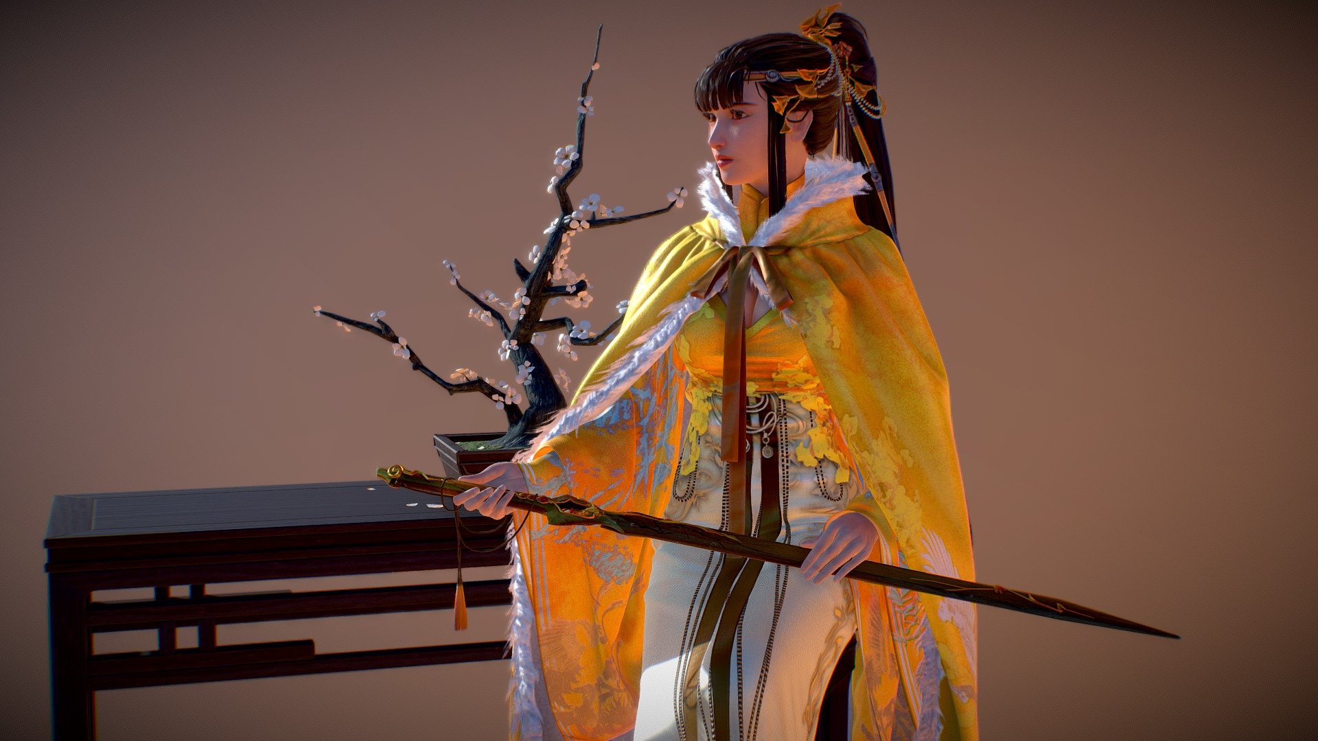 Eastern Female Swordsman - 3D model by KaShiIn 3d model