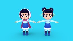 Just a girl cute, hood, character, girl, lowpoly, stylized, blue