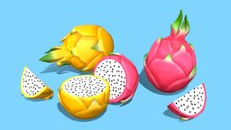 Dragonfruit fruit, tropical, cactus, farm, dragonfruit, grocery, healthy, handpainted, unity, unity3d, cartoon, lowpoly, stylized, gameready, fruitstand, tropicalfruit, fruitslice, slicedfruit, noai