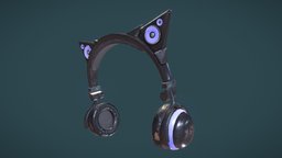 LED  Headset music, headset, cat, gaming, sound, accessories, substancepainter, substance, portf