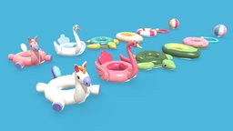 Luceed Studio turtle, unicorn, cute, kids, toy, egg, toys, pack, party, sand, pool, summer, swan, inflatable, noodle, props, water, beach, donut, holidays, buoy, yard, avocado, swimming, floats, swimming-pool, cartoon, asset, lowpoly, animal, stylized, sea, gameready, lifebelt