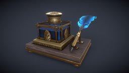 Inkwell_Victorian victorian, inkwell, golden, feather, blue