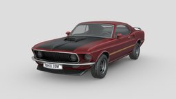 Low Poly Car mustang, power, vehicles, transportation, ford, cars, drive, vintage, driving, classic, american, old, old-car, classic-car, racing-car, ford-mustang, muscle-car, american-car, mach1, vehicle, car, race, ford-boss, american-muscle-car, ford-mustang-boss