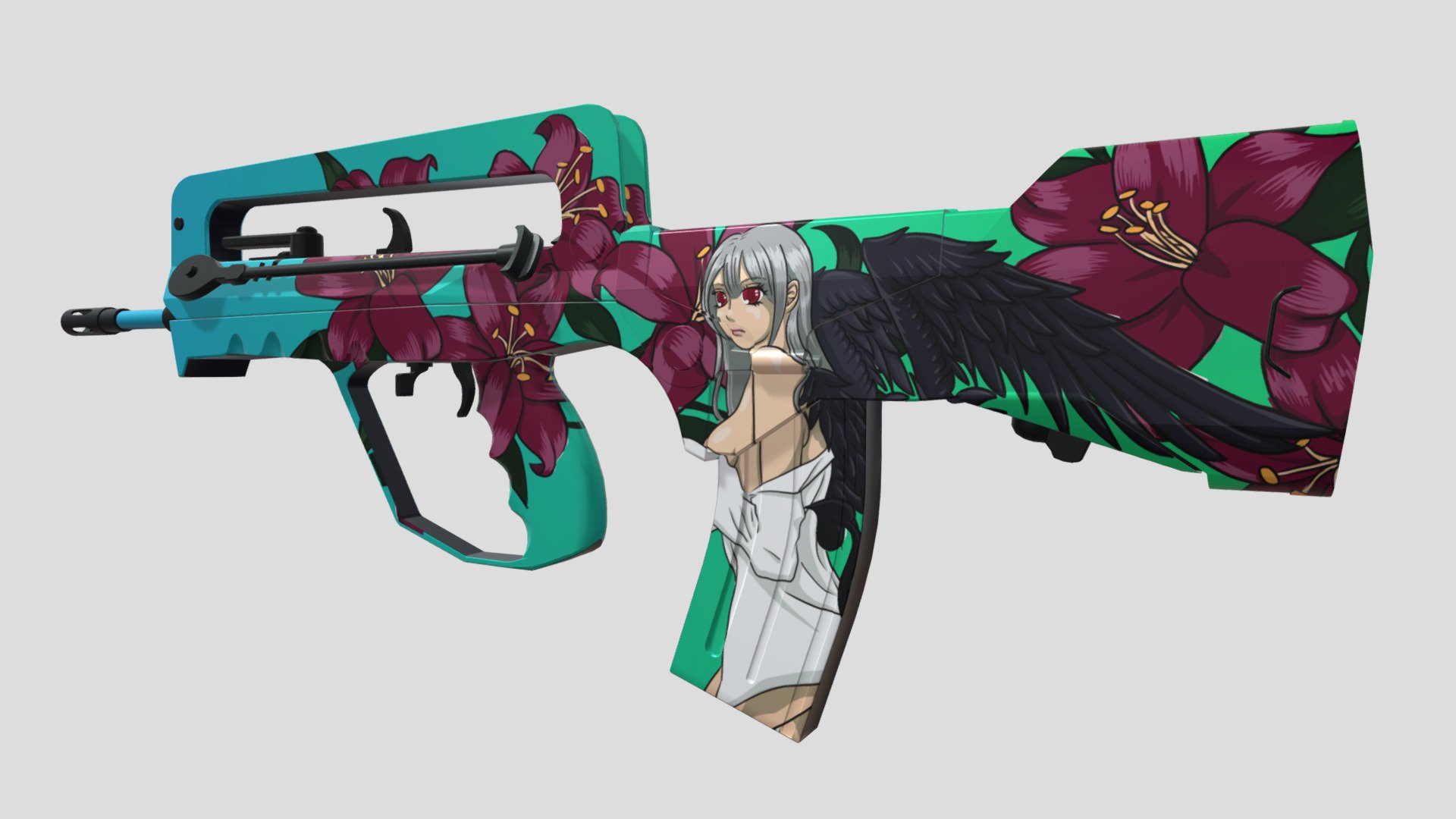 One entry to the dreams and nightmare contest for Counter-Strike: Global Offnesive.
If you want to see it in the workshop, go to  https://steamcommunity.com/sharedfiles/filedetails/?id=2633014130 - FAMAS_Succubus - 3D model by holdograd 3d model
