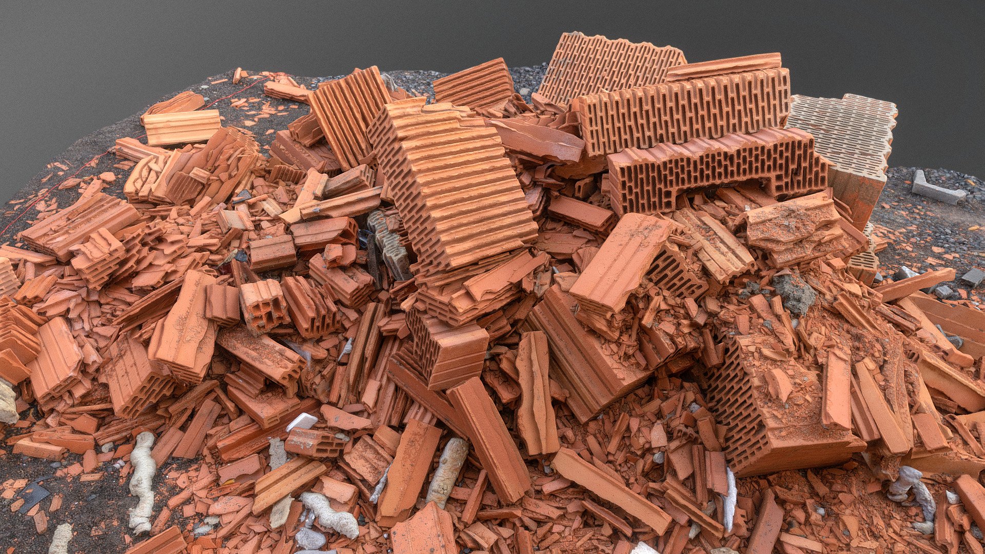 Crushed broken waste modern building perforated bricks on gravel ground construction site

photogrammetry scan (150x36mp), 2x16k textures + hd normals  (as additional .zip download) - Crushed bricks - Buy Royalty Free 3D model by matousekfoto 3d model