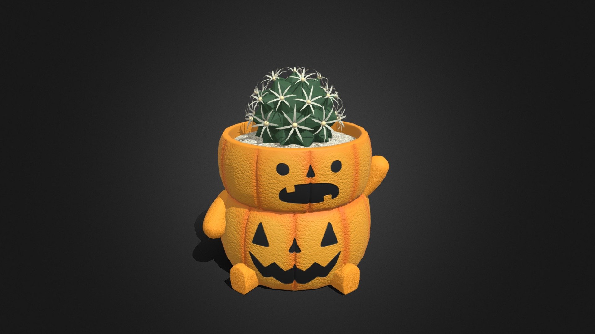 A small plant pot of cactus. Halloween design 3d model