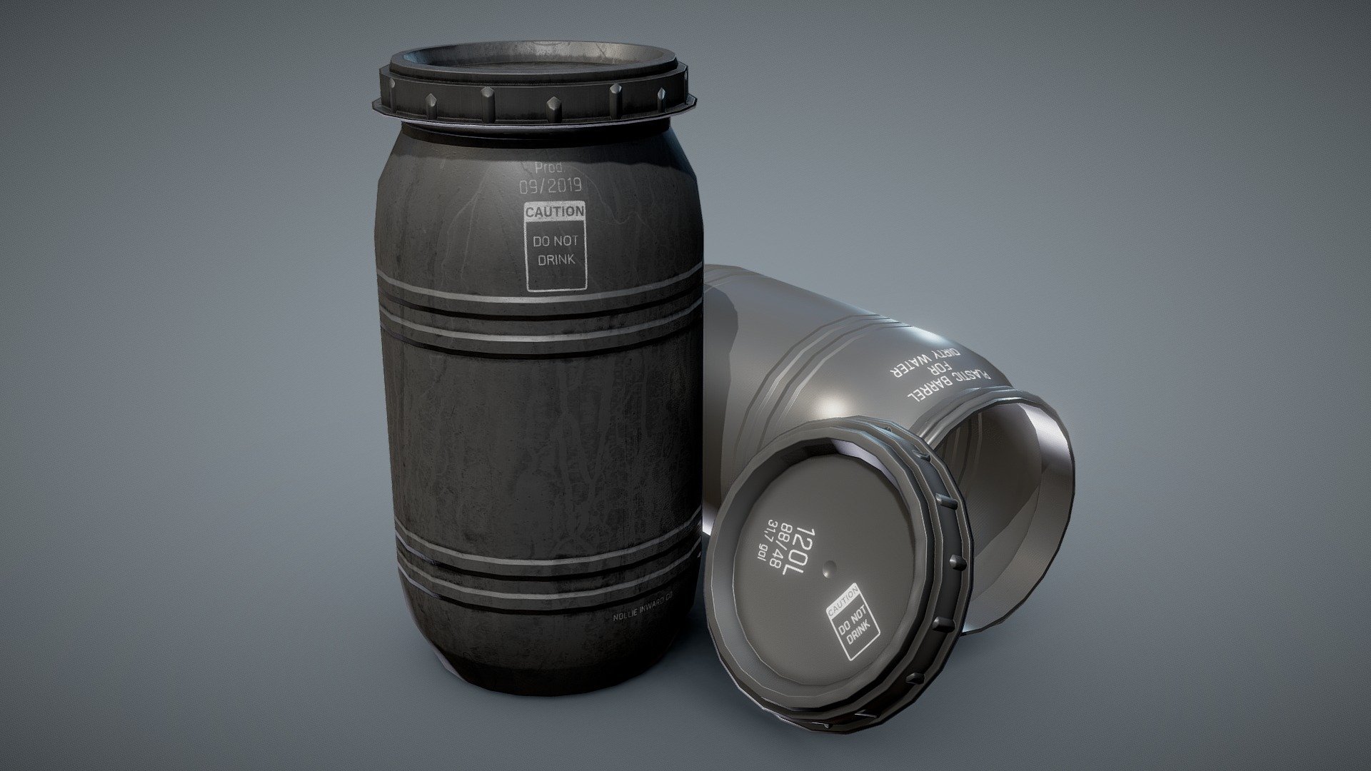 Game-ready gray plastic barrel in two variants - clean and dirty

Addiditonal file containes LODs and custom collider in .fbx and .obj formats as well as 2k texture sets for Unity5, Unity HDRP, UnrealEngine4, PBR Metal Roughness - Game-Ready Plastic Barrel- clean and dirty- gray - Buy Royalty Free 3D model by NollieInward 3d model