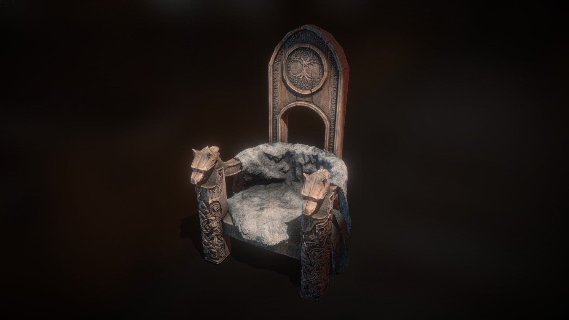 A medieval throne, once taken by a Scandinavian King and his descendants. The two wolves carved into the throne are a token of potent power the King once had 3d model