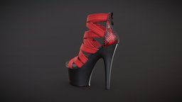 Banded Platform Stiletto Shoes 2 style, leather, high, textures, fashion, production, obj, shoes, boots, 4k, fbx, heels, womens, bands, stiletto, character, game, pbr, lowpoly, clothing
