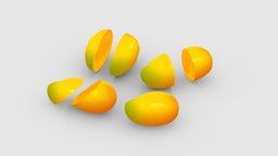 Cartoon mango and slice Low-poly 3D model drink, food, fruit, garden, orchard, beverage, delicious, farm, juice, health, mango, lowpolymodel, planting, handpainted