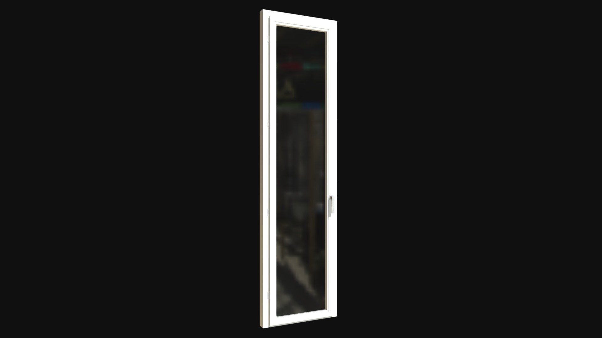 === The following description refers to the additional ZIP package provided with this model ===

French window 3D Model. 4 individual objects (frame, door frame, glass, handle; so, you can easily rotate or even animate them &mdash; see preview images), sharing the same non overlapping UV Layout map, 2 Materials (glass, frames) and PBR Textures sets. Production-ready 3D Model, with PBR materials, textures, non overlapping UV Layout map provided in the package.

Quads only geometries (no tris/ngons).

Formats included: FBX, OBJ; scenes: BLEND (with Cycles / Eevee PBR Materials and Textures); other: png with Alpha.

4 Objects (meshes), 2 PBR Materials, UV unwrapped (non overlapping UV Layout map provided in the package); UV-mapped Textures.

UV Layout maps and Image Textures resolutions: 2048x2048; PBR Textures made with Substance Painter.

Polygonal, QUADS ONLY (no tris/ngons); 8222 vertices, 8192 quad faces (16384 tris).

Real world dimensions; scene scale units: cm in Blender (that is: Metric with 0.01 scale) 3d model