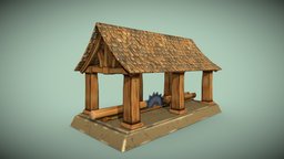 Stylized sawmill for cutting tree logs PBR game