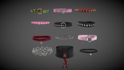 Chokers / Collars jewellery, victorian, leather, spikes, , punk, jewelry, accessories, pack, clothes, bell, goth, gothic, accessory, collar, chain, belt, lace, necklace, chains, latex, headwear, stud, beads, choker, belts, ruffles, necklaces, collars, low-poly, girl, lowpoly, neckwear, ruffled, chokers, leather-collar
