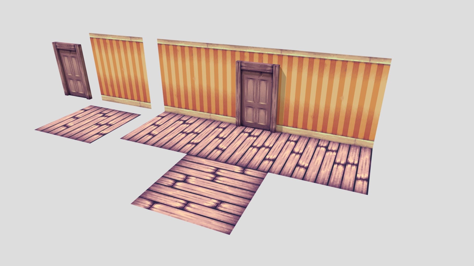Low-poly, pixel art modular horror house assets modelled and textured in Blockbench 3d model