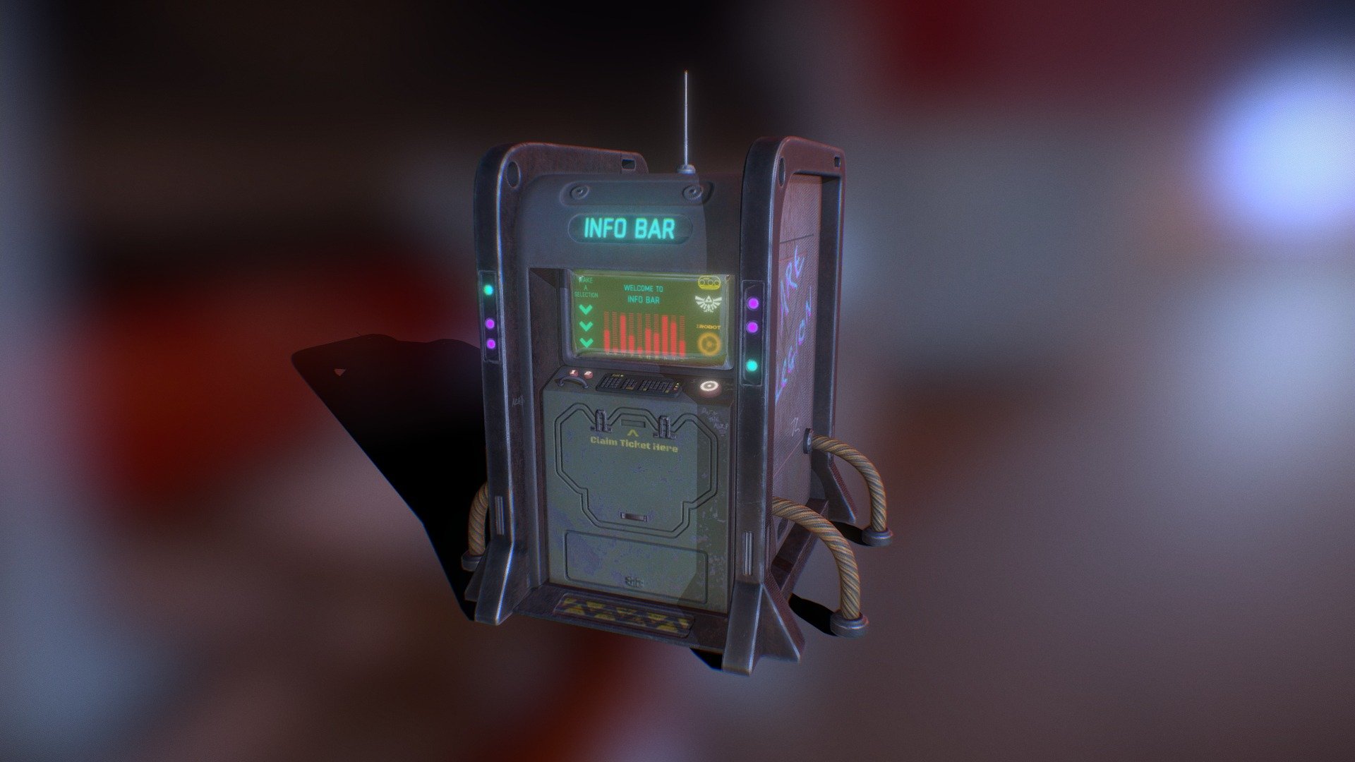 Model of my cyberpunk style ticket machine, very chunky &amp; fun to make. 4K  &amp; 2K PBR textures. 2996 polys, 6506 tri's, 3441 verts. Unreal textures inc in zip, contact me for other formats 3d model