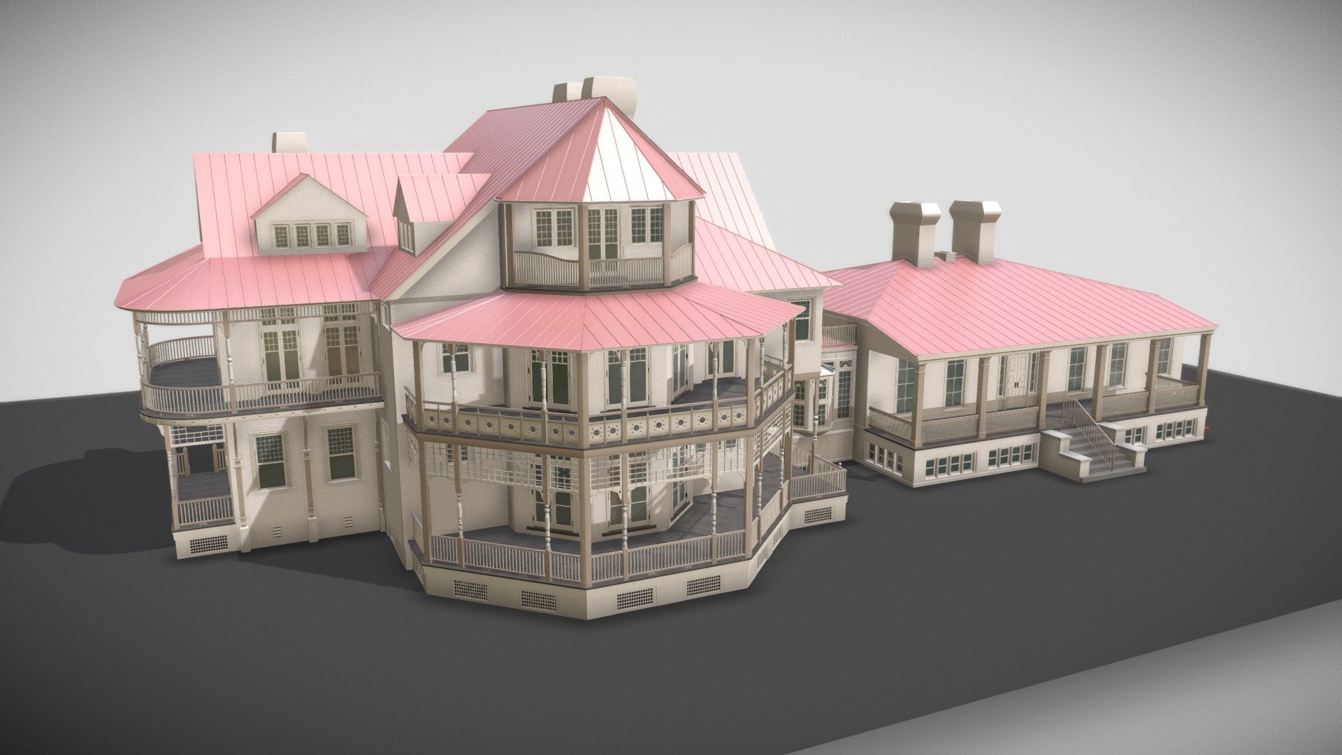 A detailed model of a Queen Anne influenced Victorian villa.   

Textures included in zip file.

All parts have laid out UVs.

Collada, FBX format included 3d model