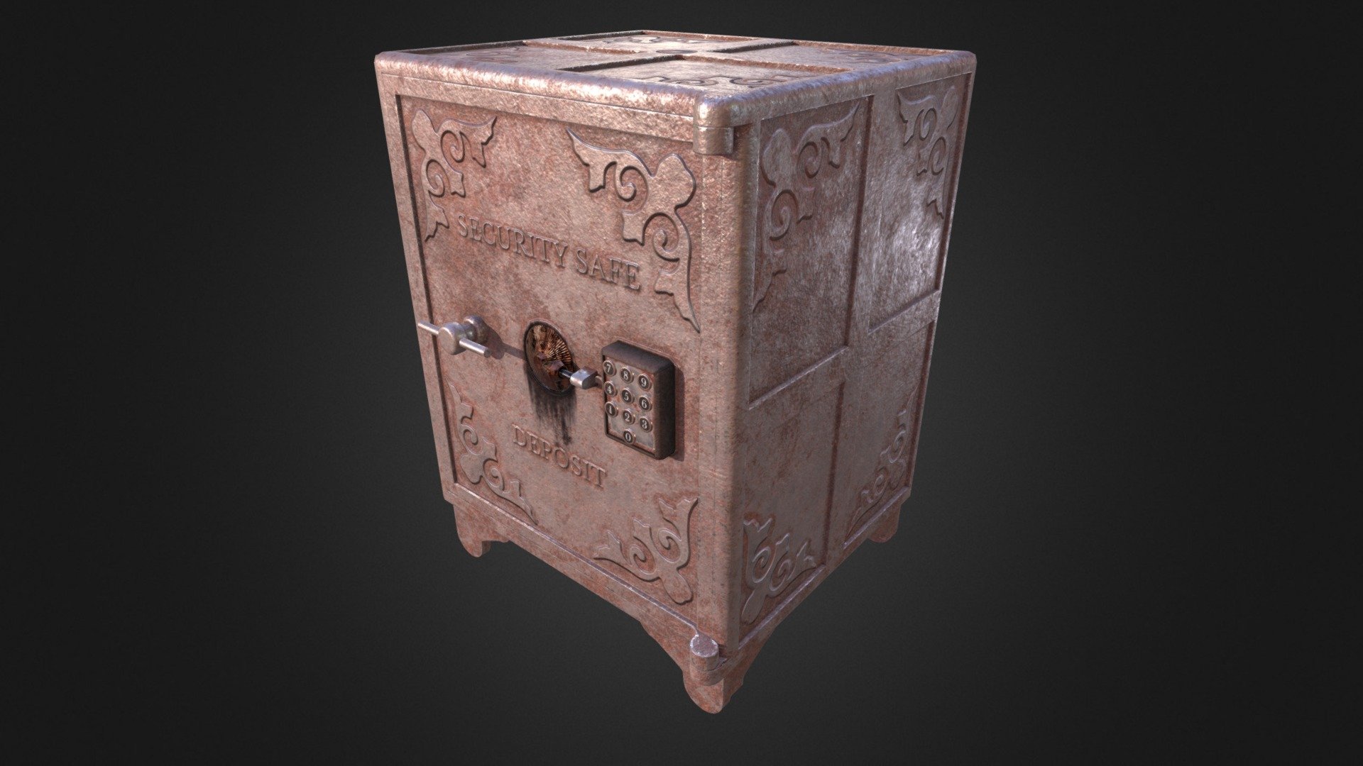 Antique Security Safe with Steampunk mechanism is a 3d model that mix rudimentary wheel system with numeric security panel connected to gears engine. Has beed modeled in Blender and textured with Substance Painter/GIMP. 2096 tris 3d model
