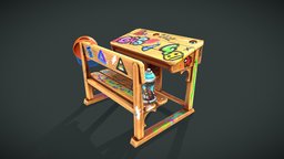 Tagged school desk school, desk, tag, graffiti, low-poly-model, low-poly, game, lowpoly, gameart, gameasset, stylized, gameready