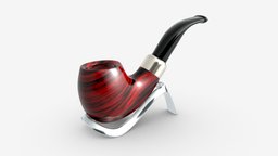 Smoking Pipe Bent Briar Wood 04 pipe, stand, cork, classic, brown, accessory, tobacco, smoking, lifestyle, acrylic, bent, smoker, compartment, briar, mouthpiece, 3d, pbr, wood