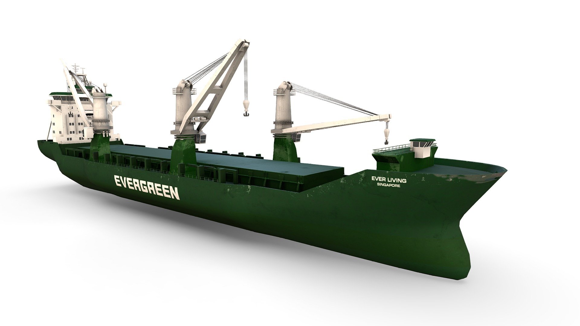 Heavy Lift Multi Purpose Cargo Ship Evergreen

Additional file contains: 8 x textures in native 4K: 2 x base diffuse and 2 x specular diffuse (with gently baked in AO), 2 x gloss, 2 x norm, 1 x 1K base for windows glass. Contained are also the file formats .fbx, .obj, .3ds and .max (native 2014) 3d model