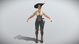 Pirate captain, character, low-poly, asset, game, 3d, pbr, low, model, female, pirate, animated, human, gun, rigged, sea