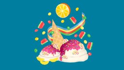 Ice Cream Island banana, summer, candy, rainbow, icecream, sweet, substancepainter, substance, maya