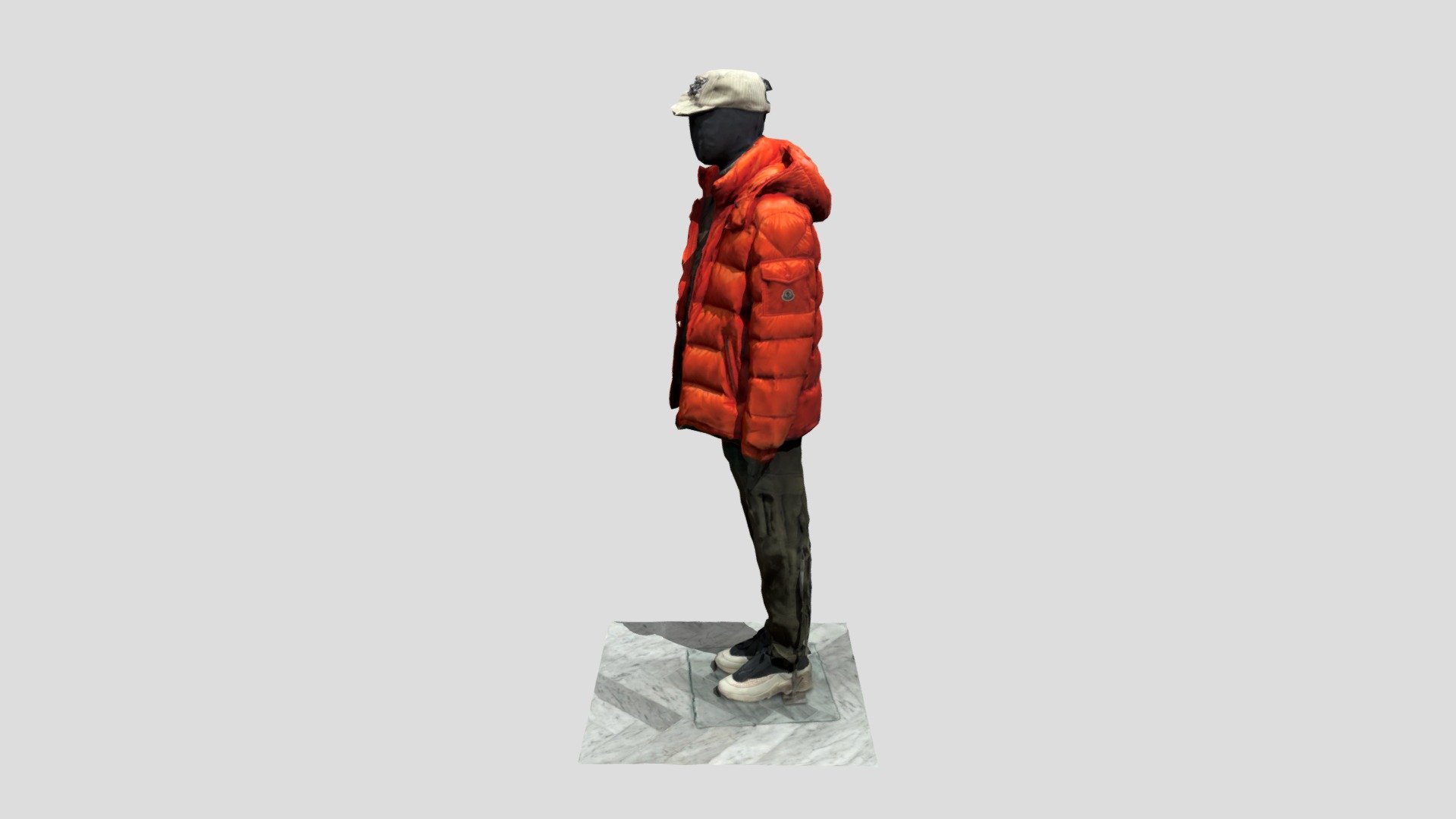 scan 3d of a mannequin stand monclet orange coat paris store - moncler mannequin stand organe coat - Download Free 3D model by axwl 3d model