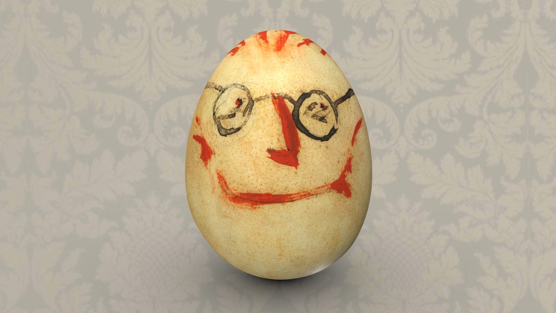 Painted Easter egg with face and glasses. Calcium carbonate (eggshell); h 4,4 cm; dm 4 cm. Location: Volkskundemuseum Wien - Osterei - 3D model by noe-3d.at (@www.noe-3d.at) 3d model
