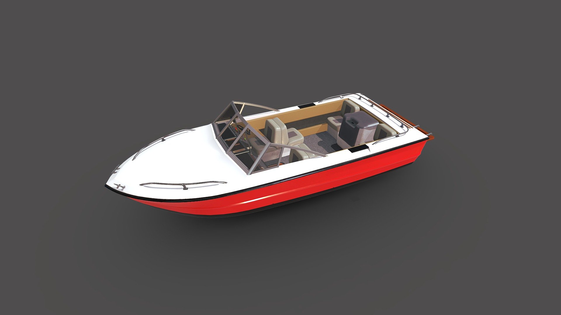 Speedboat


Low-poly ready to use in AR/VR, Games and PBR renders game engines 
Textures are in PNG format 4096x4096 4K PBR Metalness 4 set 
Separate texture files for Unity PBR Specular Smoothness and Metallic Smoothness
 Separate texture files for Unreal Engine
If you need any other file format you can always request it.
All formats include materials and textures.
 - Speedboat Low-poly PBR - Buy Royalty Free 3D model by MaX3Dd 3d model