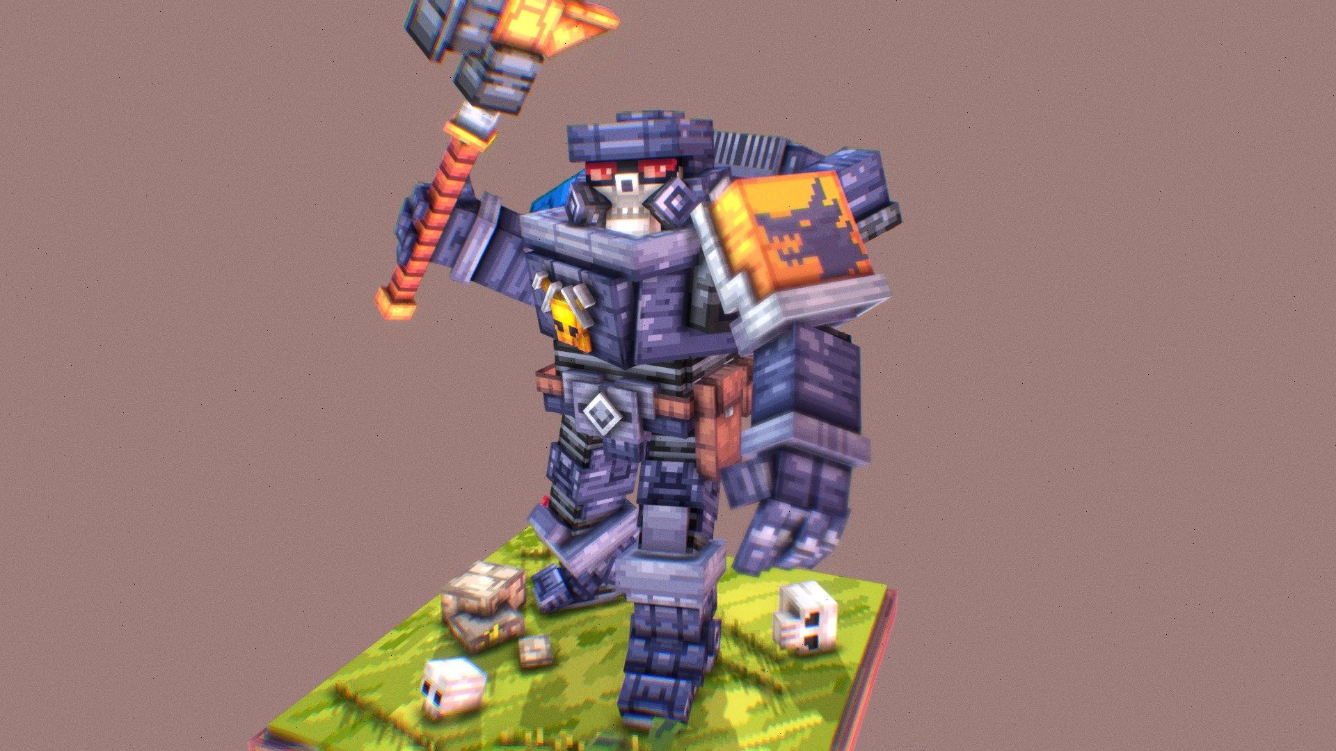 Modeled a space wolf marine in a 3D pixel style 3d model