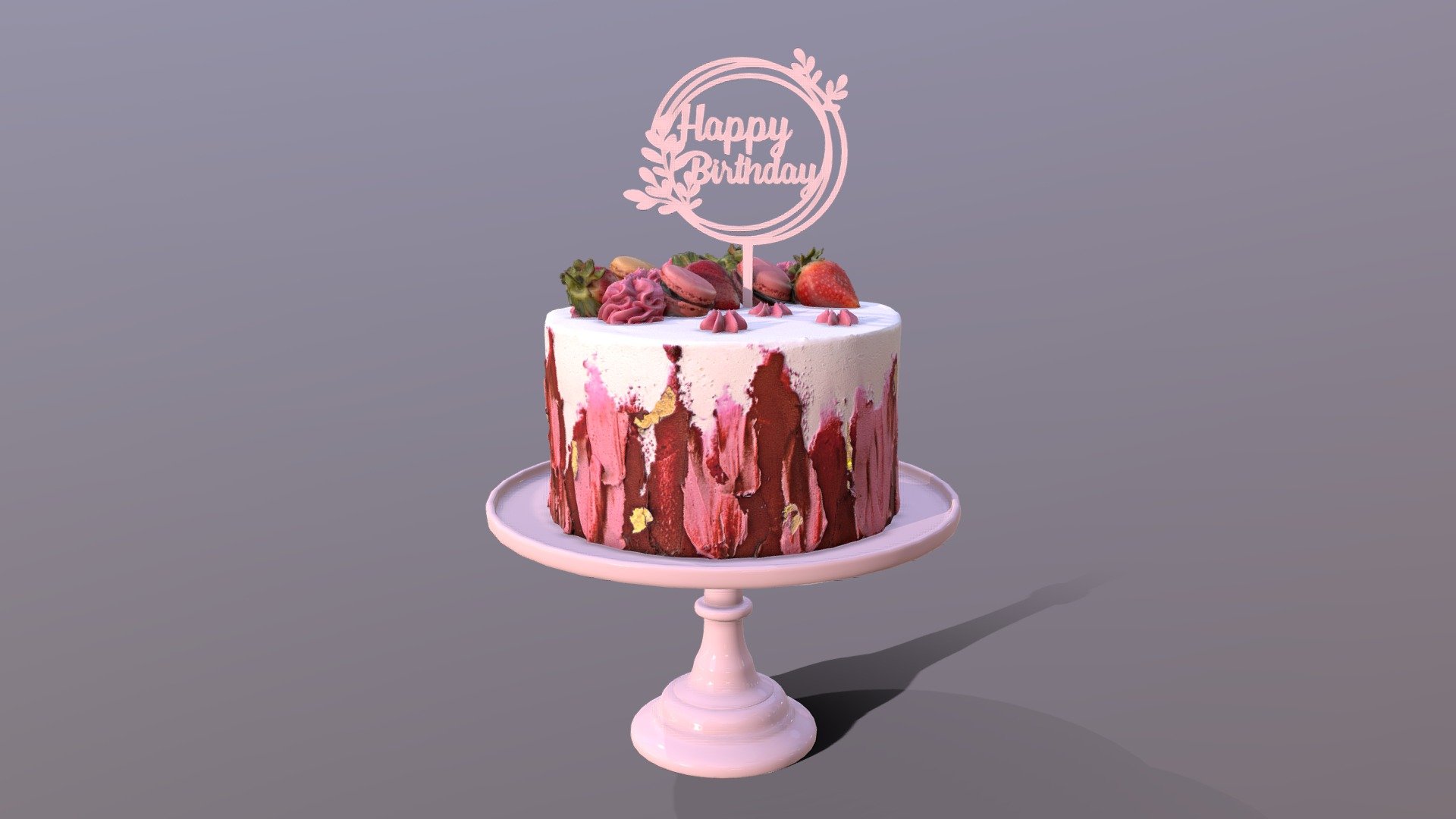 3D scan of an elegant Strawberry Swirl Birthday Cake on the Mosser glass stand which is made by CAKESBURG Online Premium Cake Shop in UK. You can also order real cake from this link: https://cakesburg.co.uk/products/elegant-hibiscus-buttercream-cake?_pos=1&amp;_sid=7620101b1&amp;_ss=r

Textures 2X 4096*4096px PBR photoscan-based materials Base Color, Normal, Roughness, Specular, AO) - Elegant Strawberry Swirl Birthday Cake - Buy Royalty Free 3D model by Cakesburg Premium 3D Cake Shop (@Viscom_Cakesburg) 3d model